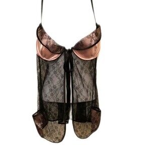 Victoria's Secret black lace & pink bra top negligee/nightie/lingerie - 34B